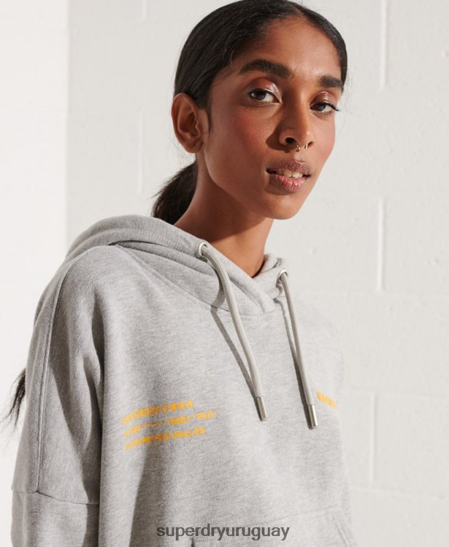 uy Superdry mujer sudadera corta con logo cooperado gris DT2N8Z3480 ropa
