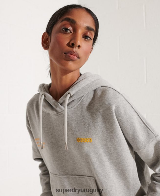 uy Superdry mujer sudadera corta con logo cooperado gris DT2N8Z3480 ropa