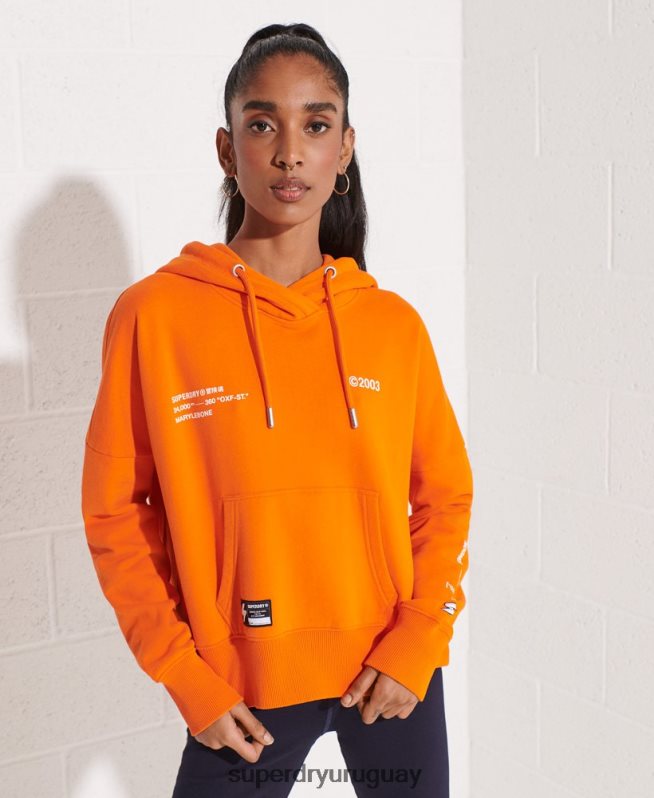 uy Superdry mujer sudadera corta con logo cooperado naranja DT2N8Z6145 ropa