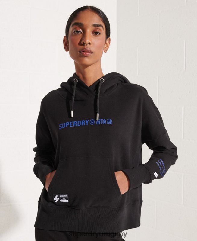 uy Superdry mujer sudadera corta con logo cooperado negro DT2N8Z3470 ropa