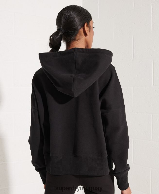uy Superdry mujer sudadera corta con logo cooperado negro DT2N8Z3470 ropa