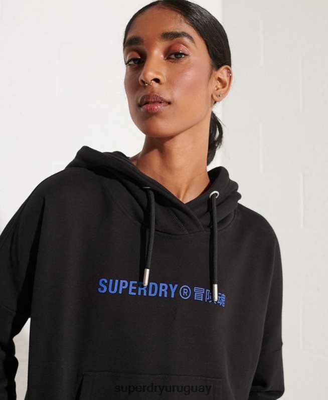 uy Superdry mujer sudadera corta con logo cooperado negro DT2N8Z3470 ropa