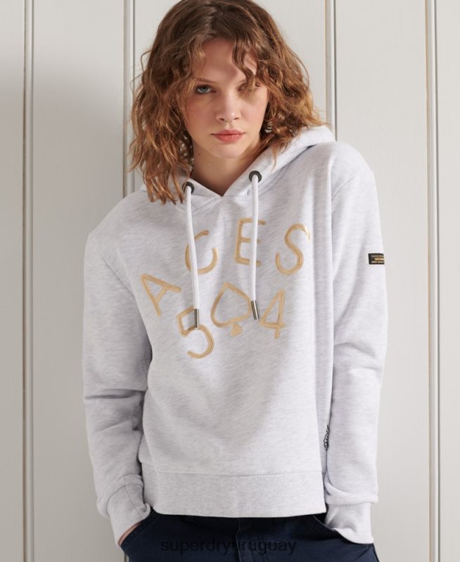 uy Superdry mujer sudadera corta con logo militar gris claro DT2N8Z3495 ropa