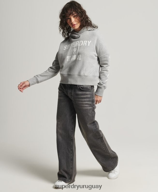 uy Superdry mujer sudadera corta deportiva con capucha gris DT2N8Z5898 ropa
