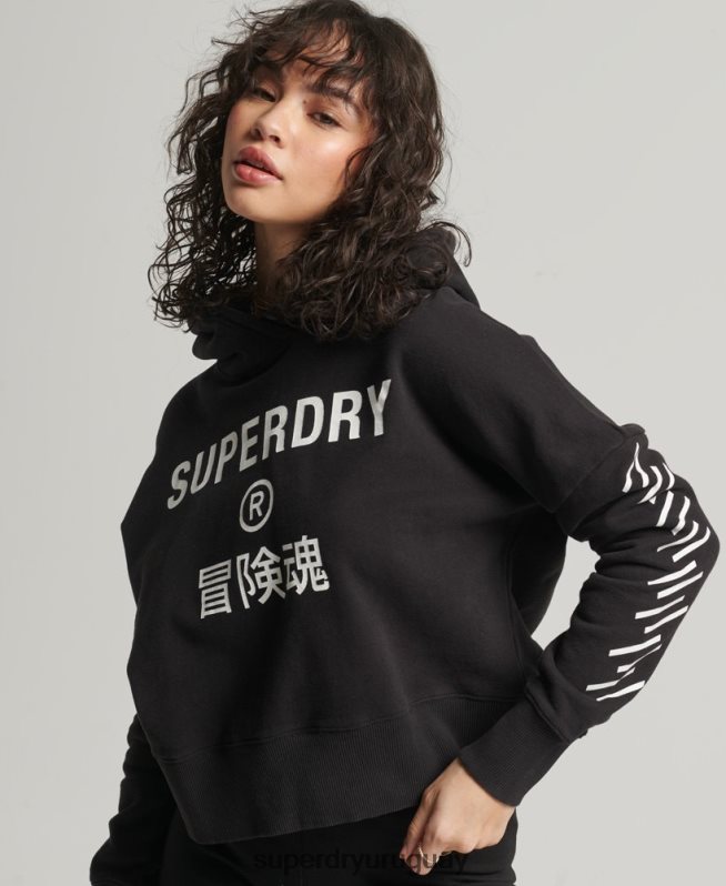 uy Superdry mujer sudadera corta deportiva con capucha negro DT2N8Z3493 ropa