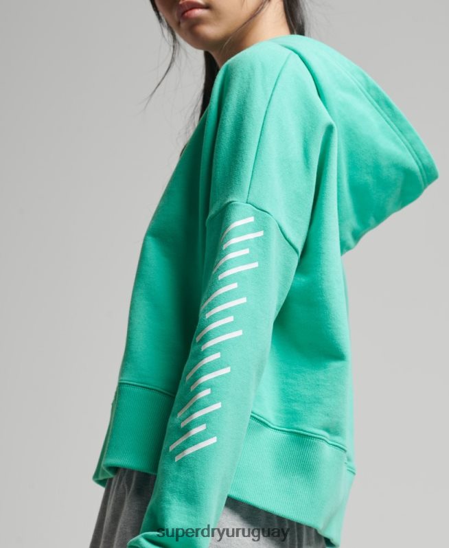 uy Superdry mujer sudadera corta deportiva con capucha verde DT2N8Z5978 ropa
