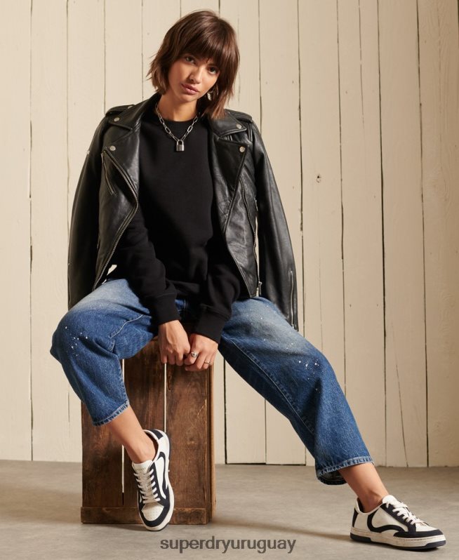 uy Superdry mujer sudadera de algodón orgánico con logo vintage negro DT2N8Z5814 ropa