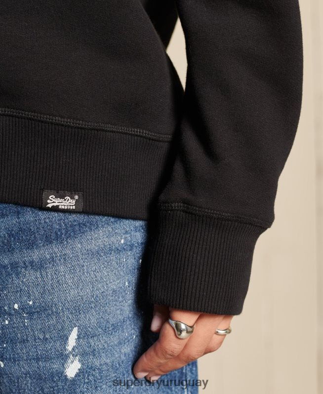 uy Superdry mujer sudadera de algodón orgánico con logo vintage negro DT2N8Z5814 ropa