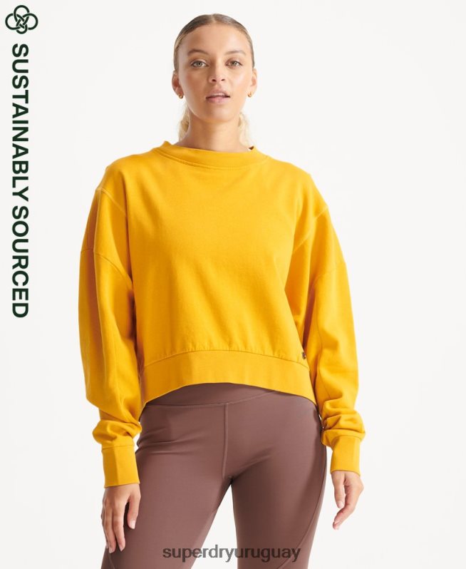 uy Superdry mujer sudadera de algodón orgánico flexible con cuello redondo amarillo DT2N8Z5830 ropa
