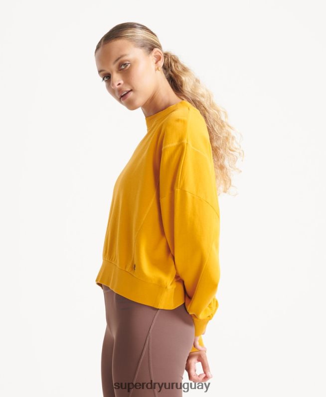 uy Superdry mujer sudadera de algodón orgánico flexible con cuello redondo amarillo DT2N8Z5830 ropa