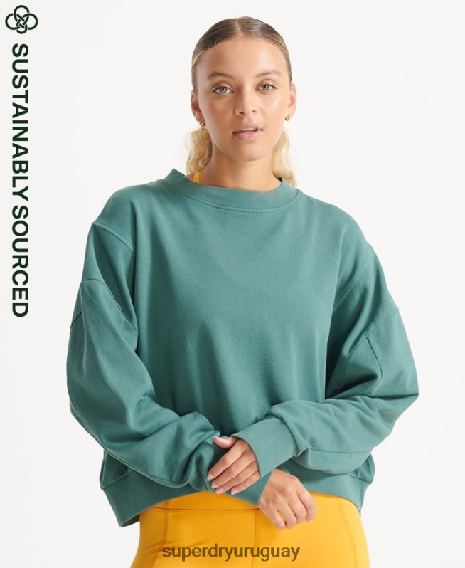 uy Superdry mujer sudadera de algodón orgánico flexible con cuello redondo verde DT2N8Z5806 ropa