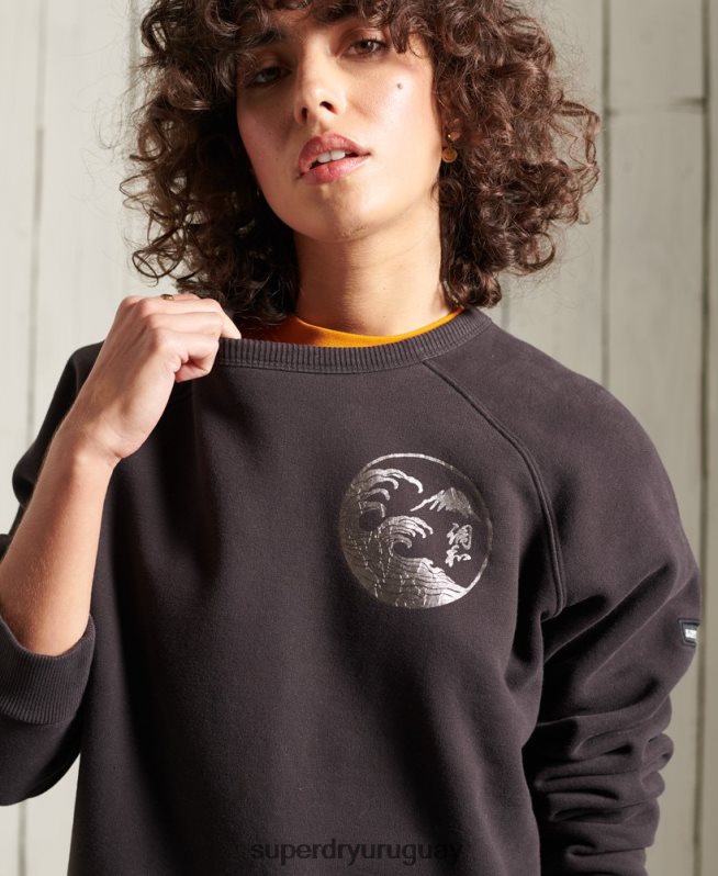 uy Superdry mujer sudadera de banda bohemia negro DT2N8Z6118 ropa