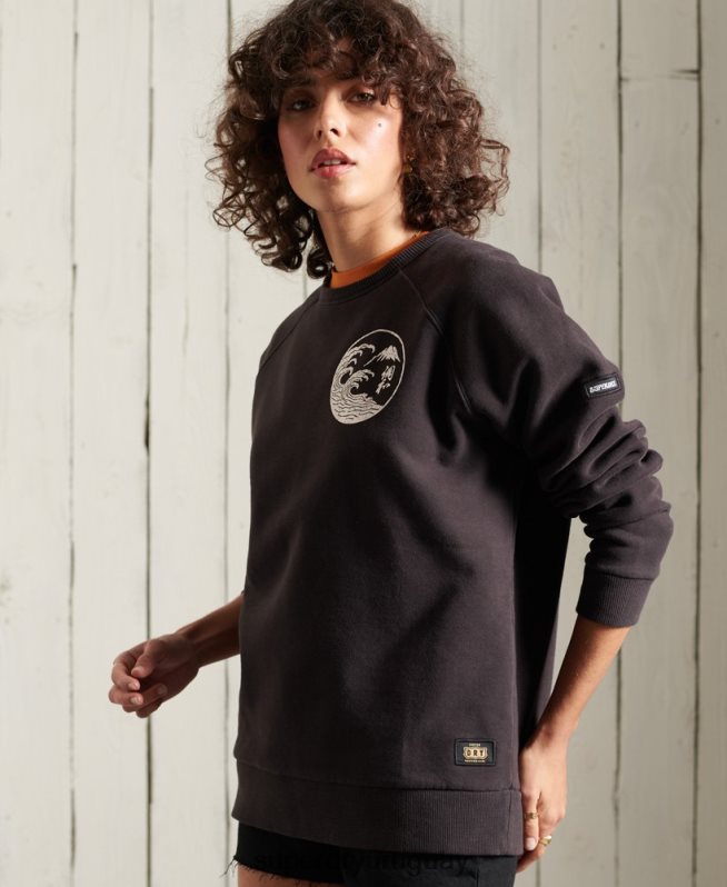 uy Superdry mujer sudadera de banda bohemia negro DT2N8Z6118 ropa
