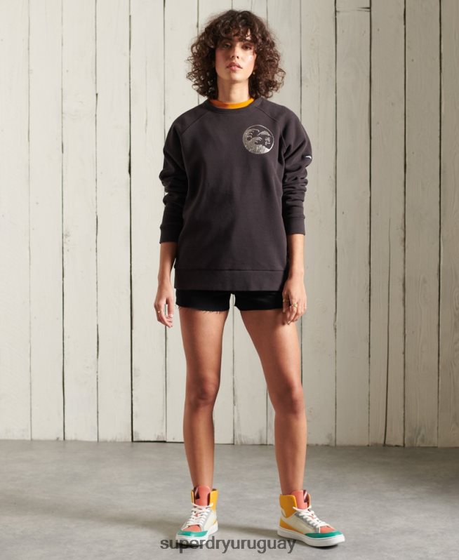 uy Superdry mujer sudadera de banda bohemia negro DT2N8Z6118 ropa