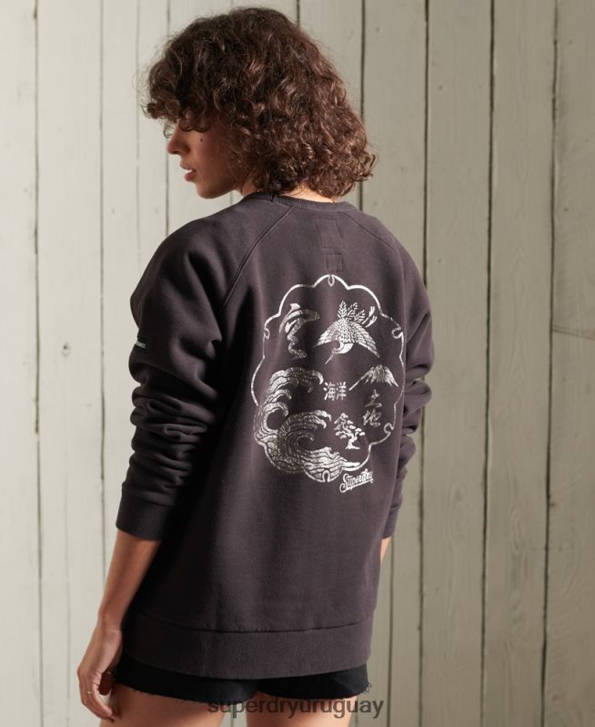 uy Superdry mujer sudadera de banda bohemia negro DT2N8Z6118 ropa