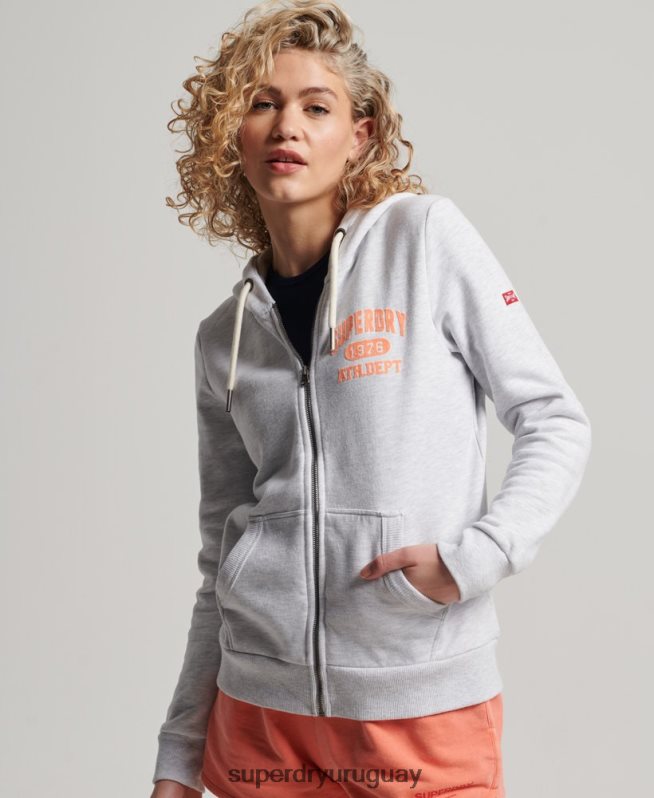 uy Superdry mujer sudadera deportiva vintage con cremallera gris claro DT2N8Z2262 ropa