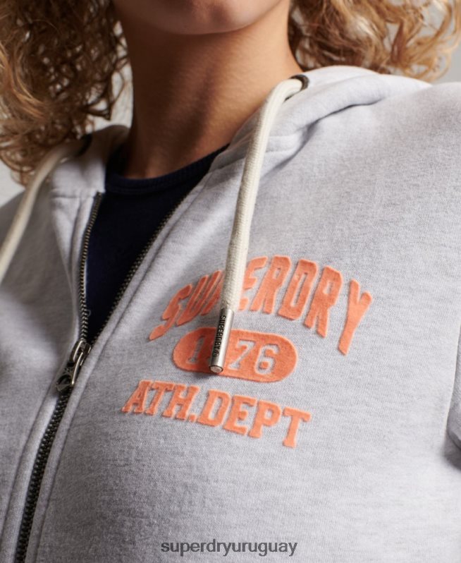 uy Superdry mujer sudadera deportiva vintage con cremallera gris claro DT2N8Z2262 ropa