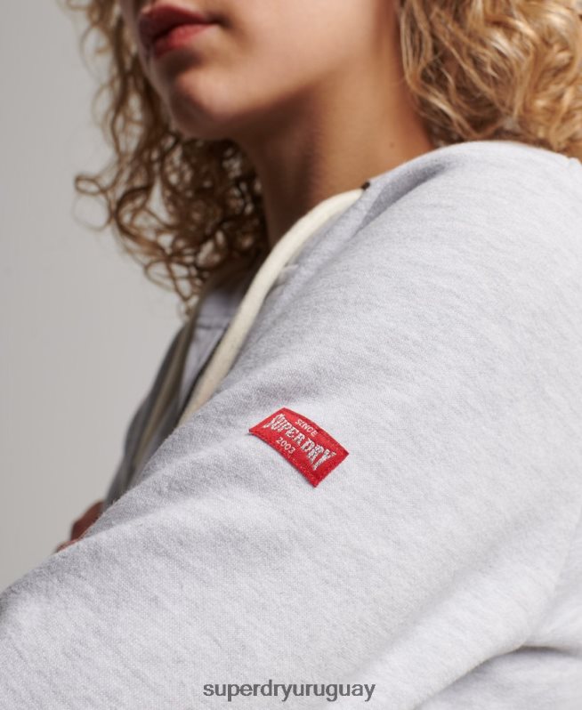 uy Superdry mujer sudadera deportiva vintage con cremallera gris claro DT2N8Z2262 ropa