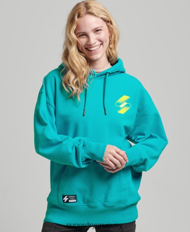 uy Superdry mujer sudadera extragrande con capucha y logo de medio tono azul DT2N8Z5933 ropa
