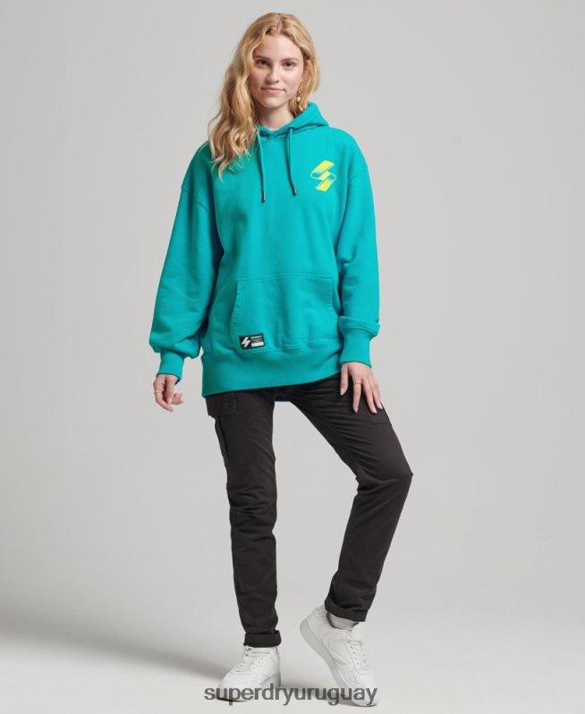 uy Superdry mujer sudadera extragrande con capucha y logo de medio tono azul DT2N8Z5933 ropa