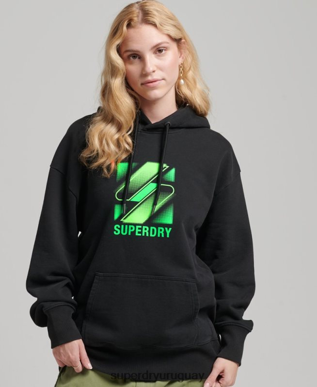 uy Superdry mujer sudadera extragrande con capucha y logo de medio tono negro DT2N8Z5923 ropa