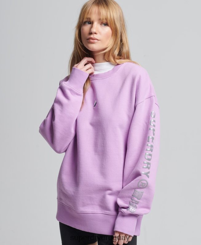uy Superdry mujer sudadera extragrande con cuello redondo y logo de código púrpura DT2N8Z3451 ropa