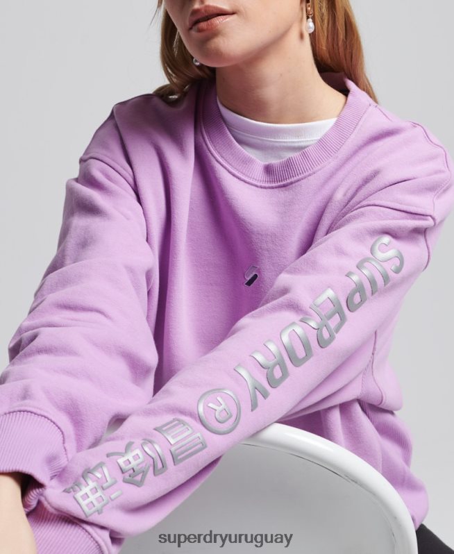 uy Superdry mujer sudadera extragrande con cuello redondo y logo de código púrpura DT2N8Z3451 ropa