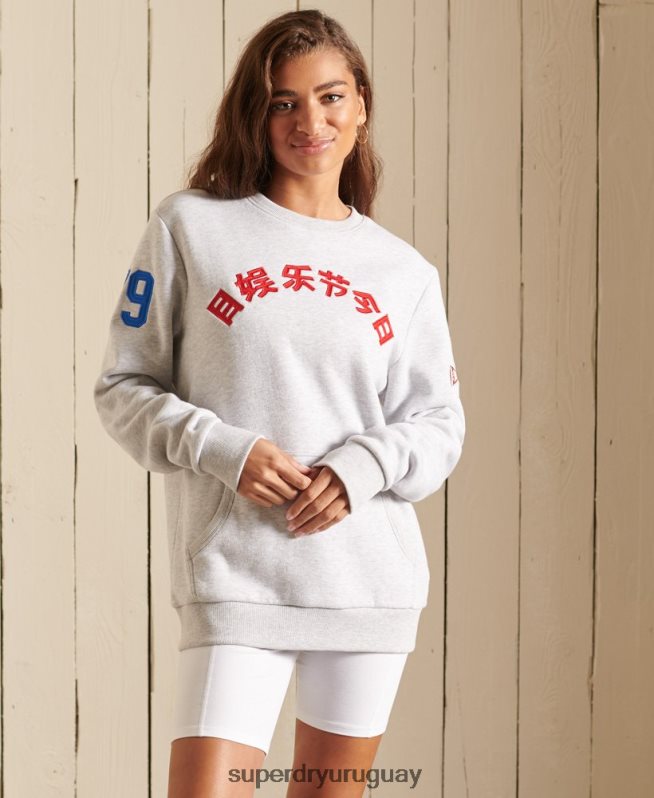 uy Superdry mujer sudadera extragrande con cuello redondo y logo vintage gris claro DT2N8Z6143 ropa