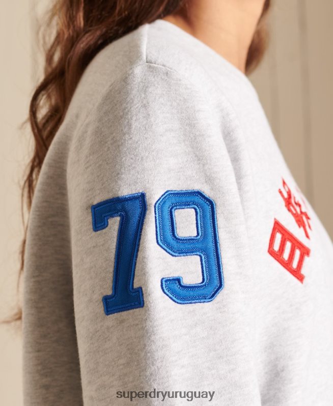 uy Superdry mujer sudadera extragrande con cuello redondo y logo vintage gris claro DT2N8Z6143 ropa