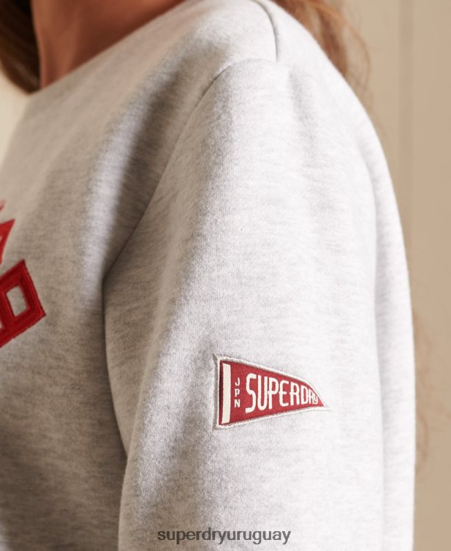 uy Superdry mujer sudadera extragrande con cuello redondo y logo vintage gris claro DT2N8Z6143 ropa