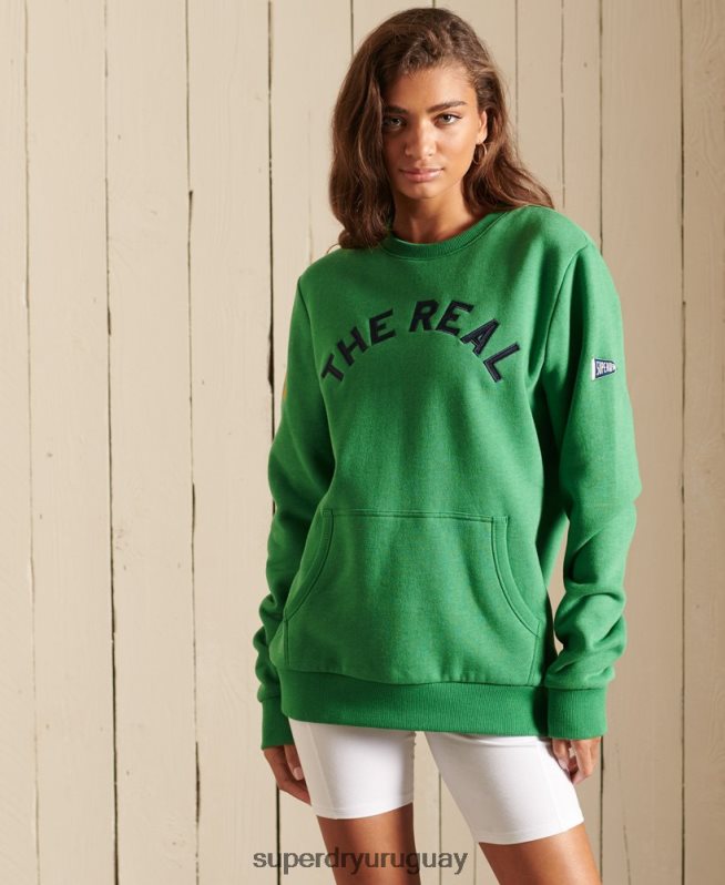 uy Superdry mujer sudadera extragrande con cuello redondo y logo vintage verde DT2N8Z6142 ropa