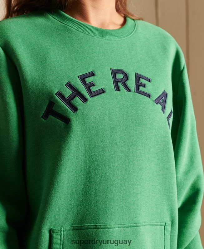 uy Superdry mujer sudadera extragrande con cuello redondo y logo vintage verde DT2N8Z6142 ropa