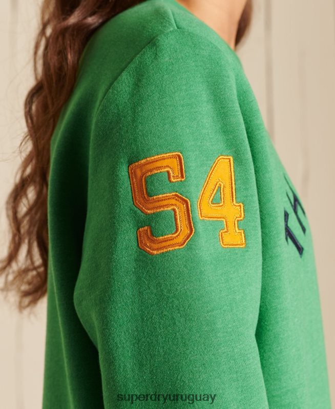 uy Superdry mujer sudadera extragrande con cuello redondo y logo vintage verde DT2N8Z6142 ropa