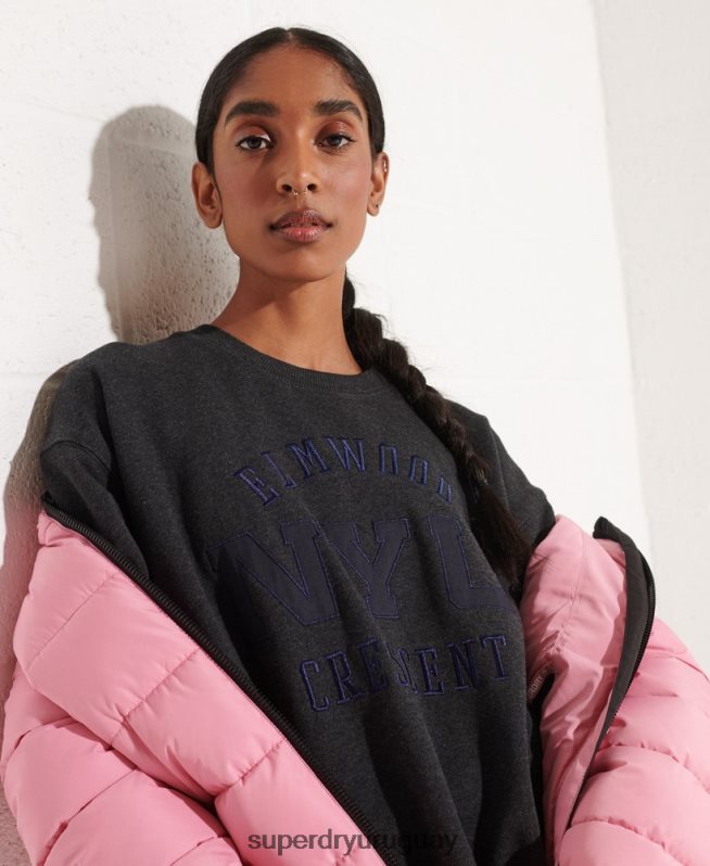 uy Superdry mujer sudadera extragrande con gráfico universitario gris oscuro DT2N8Z6138 ropa