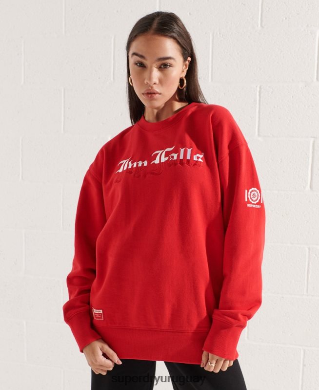 uy Superdry mujer sudadera extragrande con gráfico universitario rojo DT2N8Z5838 ropa