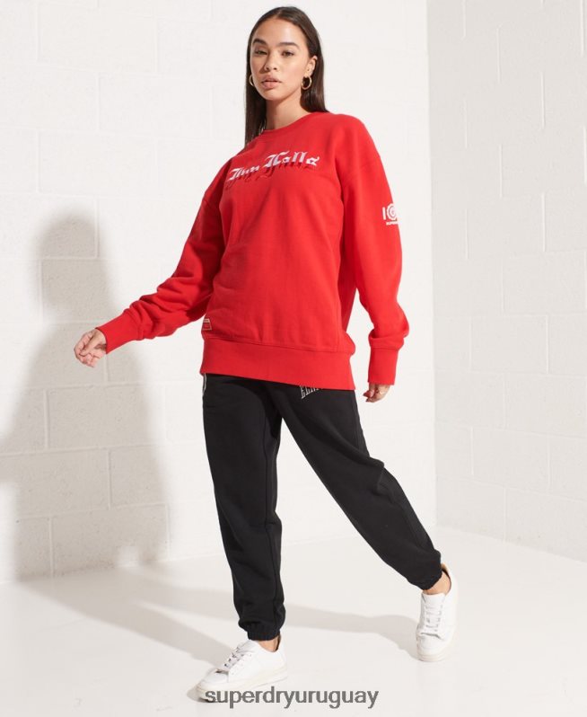uy Superdry mujer sudadera extragrande con gráfico universitario rojo DT2N8Z5838 ropa