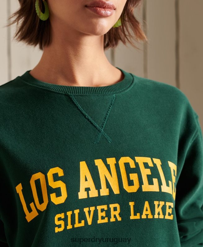 uy Superdry mujer sudadera extragrande con gráfico universitario verde DT2N8Z6162 ropa