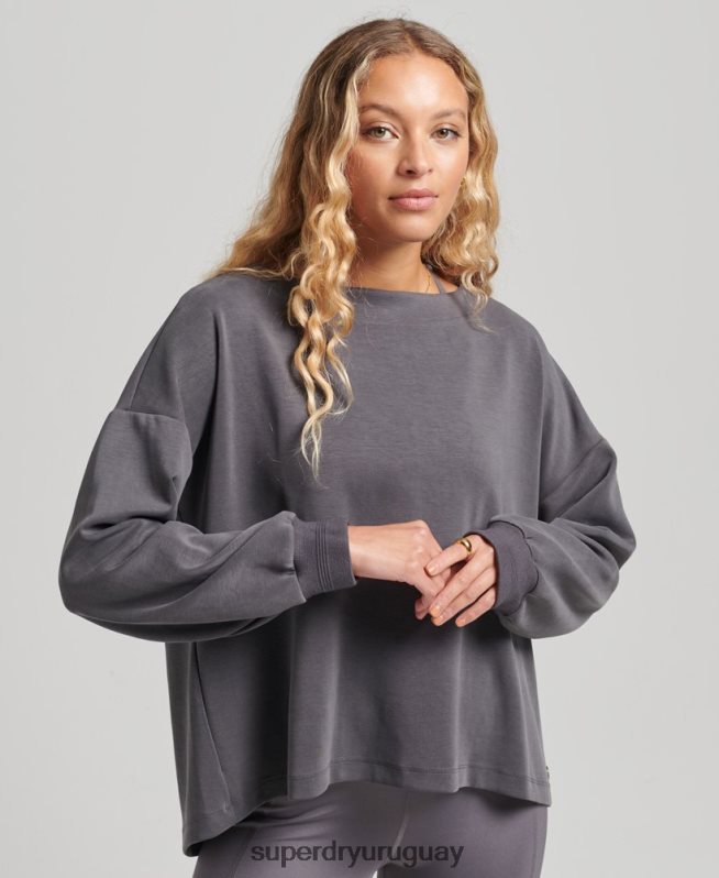 uy Superdry mujer sudadera flex holgada con cuello redondo gris oscuro DT2N8Z6109 ropa