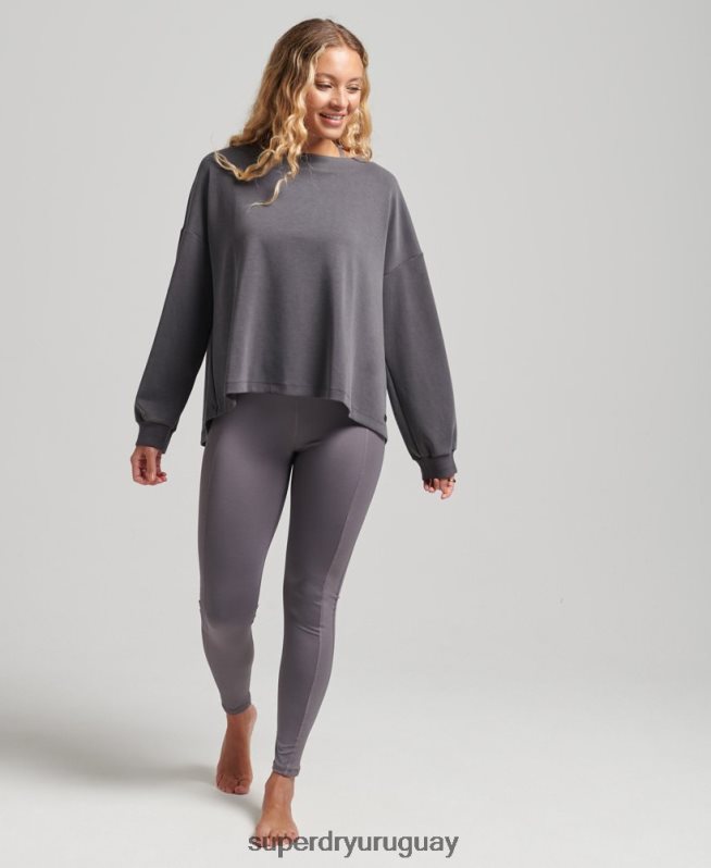uy Superdry mujer sudadera flex holgada con cuello redondo gris oscuro DT2N8Z6109 ropa