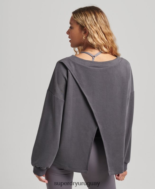 uy Superdry mujer sudadera flex holgada con cuello redondo gris oscuro DT2N8Z6109 ropa