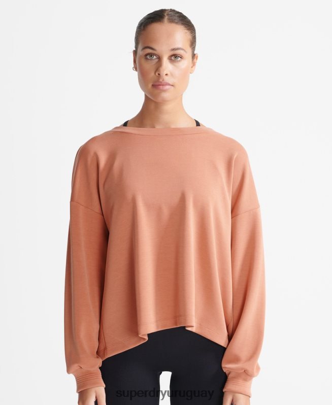 uy Superdry mujer sudadera flex holgada con cuello redondo marrón DT2N8Z5918 ropa