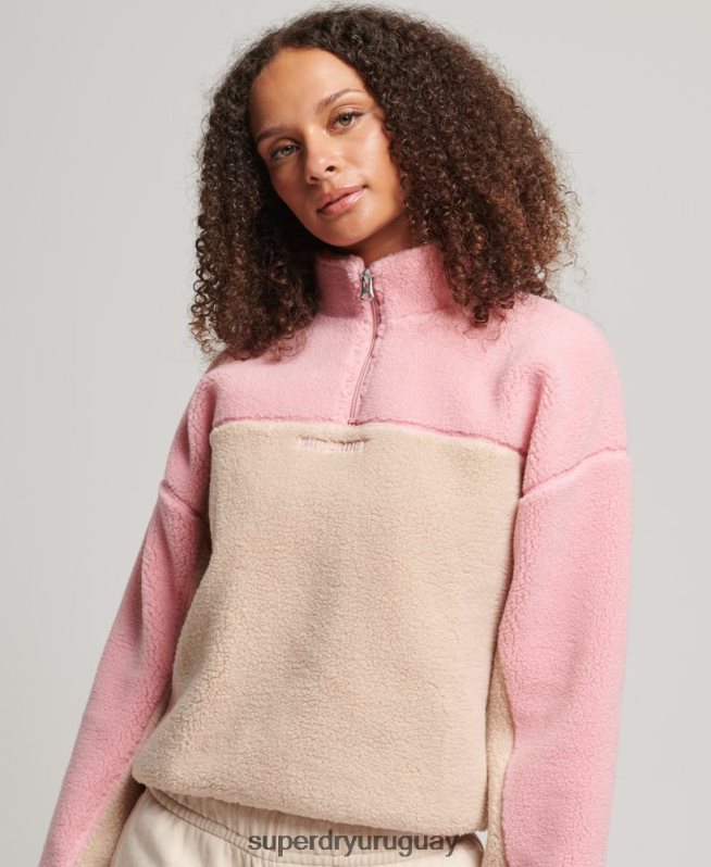 uy Superdry mujer sudadera henley borg con forro suave coral DT2N8Z5996 ropa