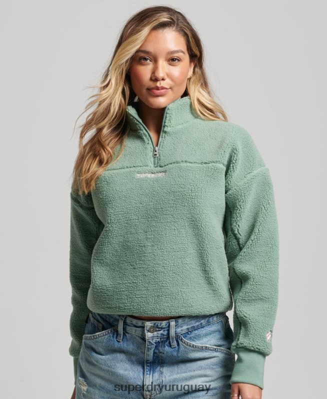uy Superdry mujer sudadera henley borg con forro suave verde DT2N8Z5914 ropa