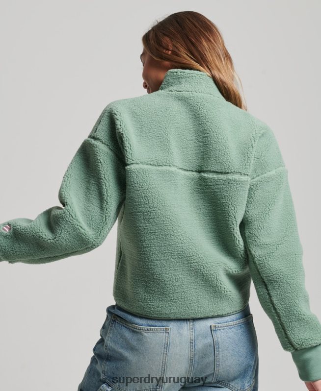 uy Superdry mujer sudadera henley borg con forro suave verde DT2N8Z5914 ropa