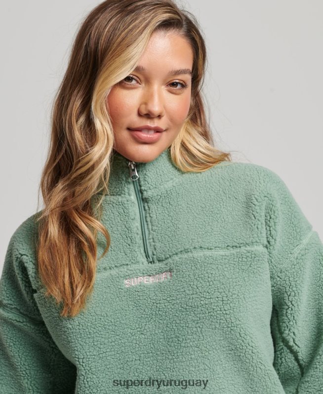uy Superdry mujer sudadera henley borg con forro suave verde DT2N8Z5914 ropa