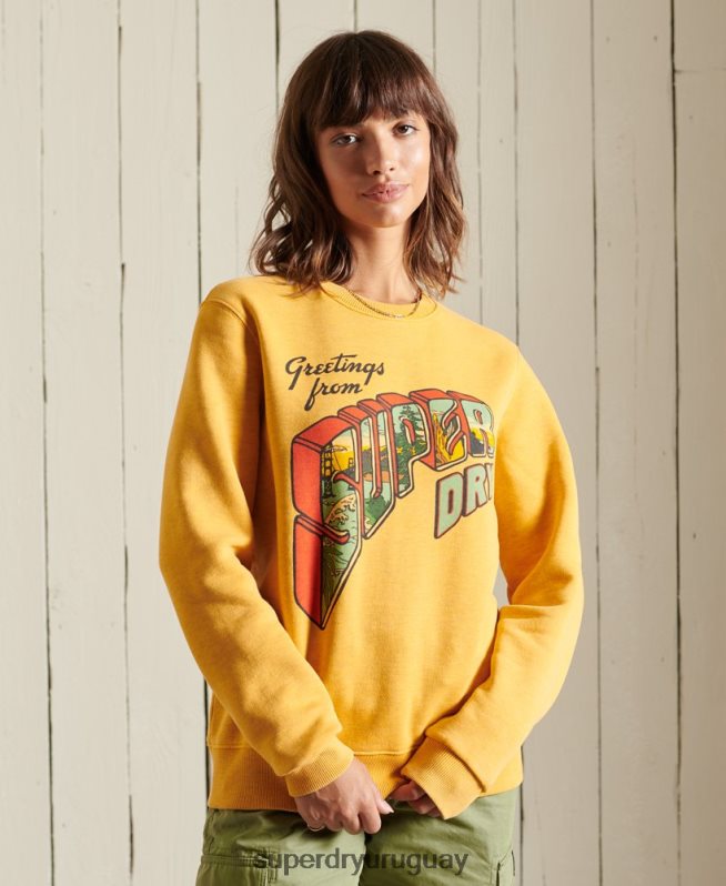uy Superdry mujer sudadera heritage mountain crew oro DT2N8Z3463 ropa