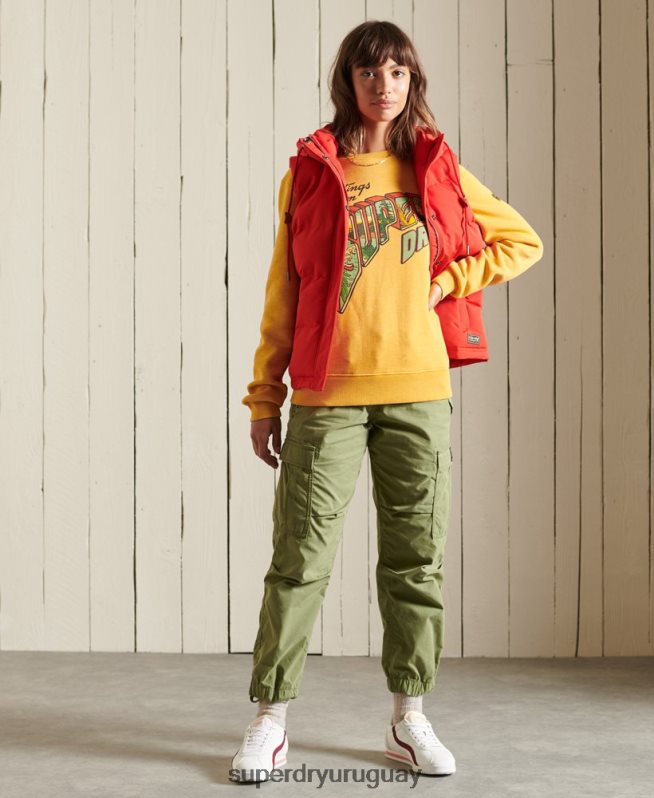 uy Superdry mujer sudadera heritage mountain crew oro DT2N8Z3463 ropa