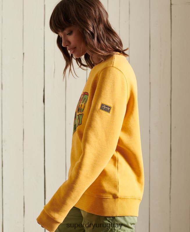 uy Superdry mujer sudadera heritage mountain crew oro DT2N8Z3463 ropa