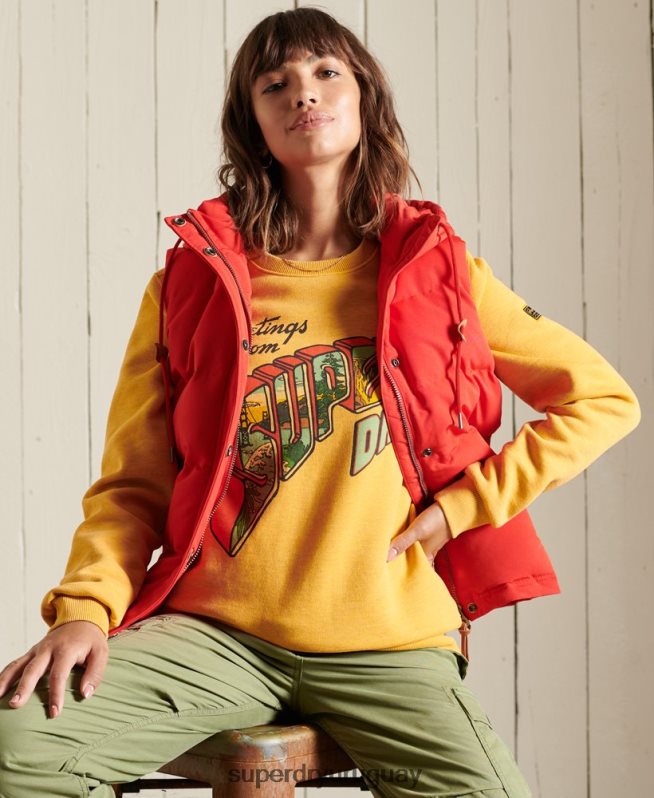 uy Superdry mujer sudadera heritage mountain crew oro DT2N8Z3463 ropa