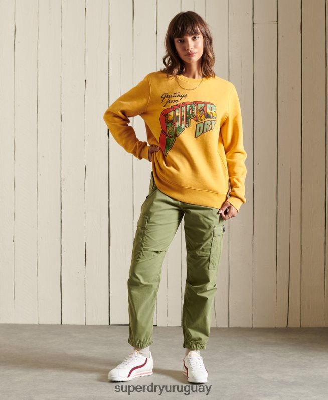 uy Superdry mujer sudadera heritage mountain crew oro DT2N8Z3463 ropa